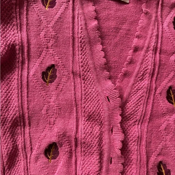 Vintage Hunter’s Glen Pink Cardigan with Leaf Detail – Size M - Picture 11 of 11